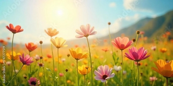 Obraz Sun-Drenched Wildflower Meadow Gently Swaying Flowers Radiating Joy and Serenity
