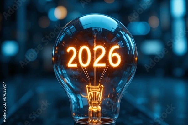 Obraz Glowing 2026 Light Bulb Symbolizing Innovation and Future Ideas