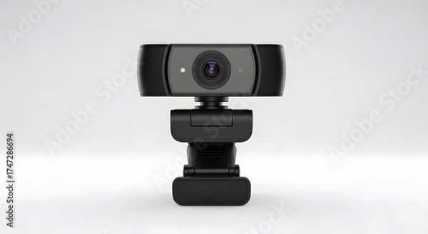 Fototapeta Black HD webcam on desk with blurred background