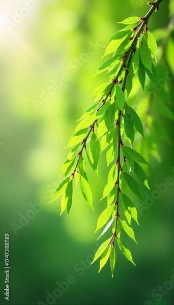 Obraz Serene Willow Branches Swaying Gently in Spring Sunlight A Tranquil Scene of Natures Renewal