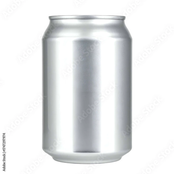 Obraz A smooth, shiny, silver aluminum beverage container with a rounded top and bottom