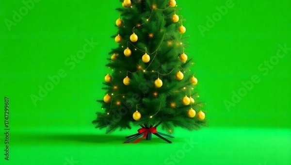 Obraz Christmas Tree Festive Decorations with Ornaments and Lights on Green Background for a Merry Holiday Celebration and Family Gatherings