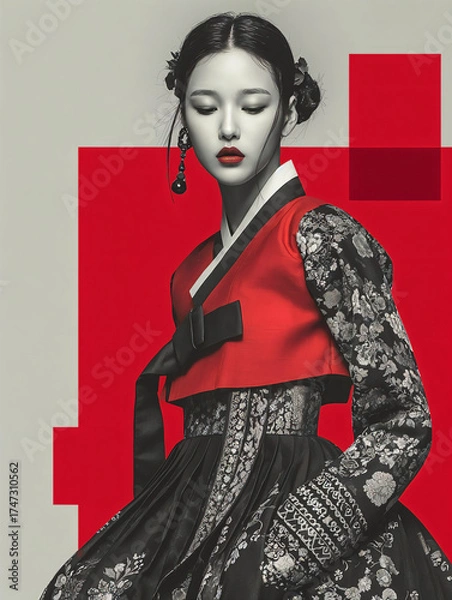 Obraz fashion model Red and black hanbok