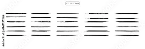 Obraz Set of bold dried brush strokes isolated on white, including grunge acrylic textures, hand-drawn thick lines illustration