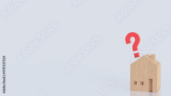 Fototapeta The House on Red Question mark for Property or real estate concept 3d Rendering.