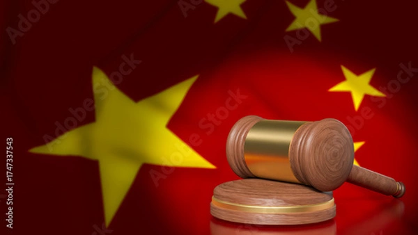 Fototapeta The Hammer on China flag for Law concept 3d Rendering.