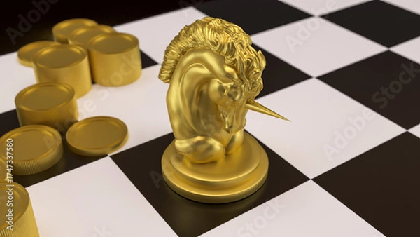 Fototapeta The Unicorn Chess for Business concept 3d Rendering.