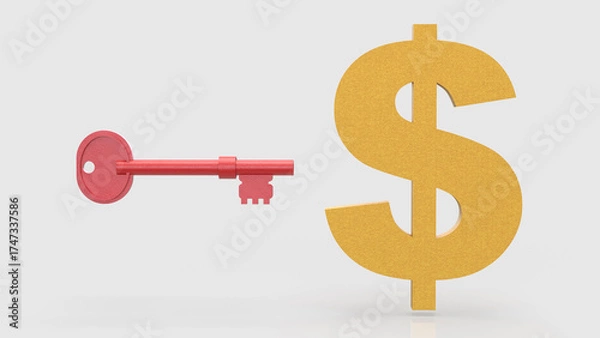 Fototapeta The Red Key and Dollar symbol for Business concept 3d Rendering.