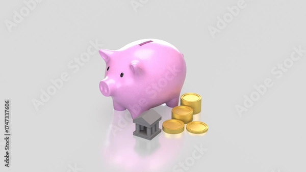 Fototapeta The Piggy Bank and Coins for Business or earn concept 3d rendering.