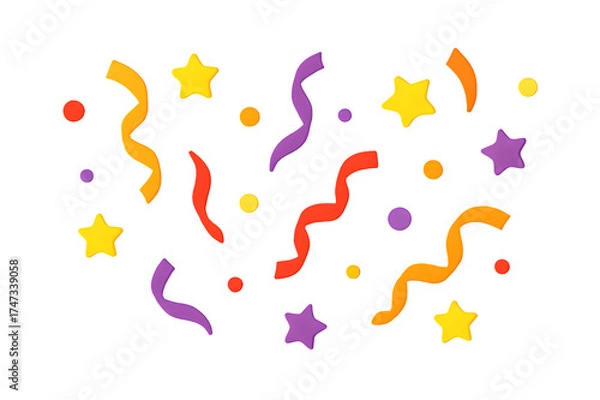 Obraz Colorful confetti and stars isolated on transparent background