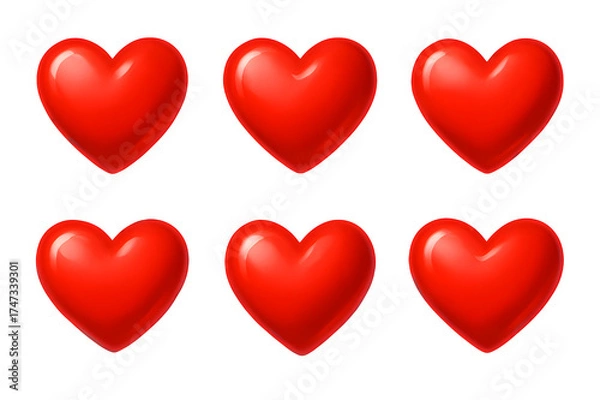 Obraz Six red hearts isolated on transparent background