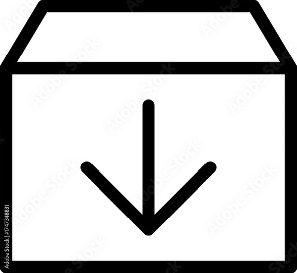 Obraz アーカイブのシンプルな線画アイコン、箱と下向き矢印