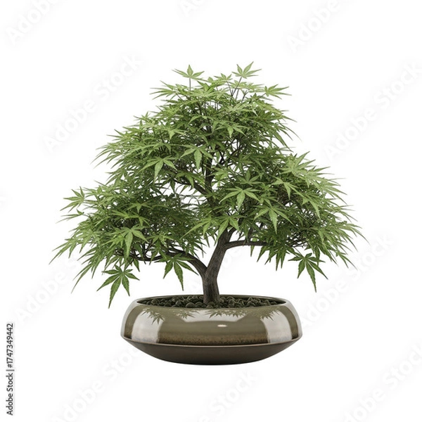 Fototapeta Small bonsai tree in a pot on black background isolated illuustration on transparent background