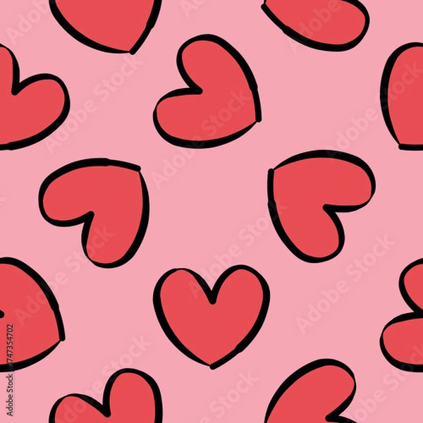 Obraz Love Background Red Hearts Seamless Pattern