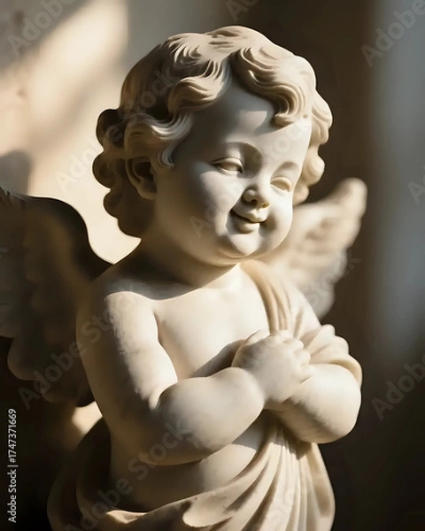 Obraz Image d'une figurine en marbre représentant un chérubin du paradis 