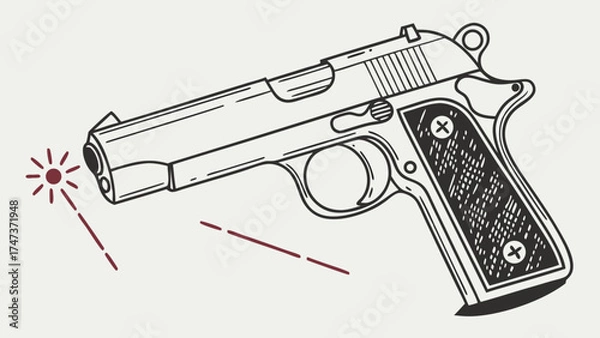 Fototapeta Handgun Gun Pistol Weapon Firearm Hand Drawn Sketch Illustration Design Element Graphic Black and White Vintage Retro Outlaw Western Crime Danger Bullet Shooting Aim Trigger.