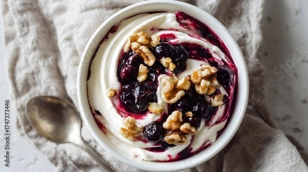 Obraz Yogurt Parfait with Berries and Walnuts