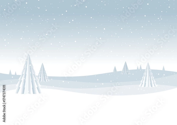 Fototapeta 白いツリーと丘の白い風景