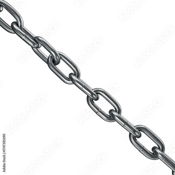 Obraz A diagonal, detailed image of a metallic chain with interlocking links against a black backdrop