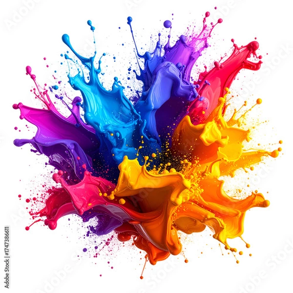 Fototapeta Vivid explosion of colorful paint splashes in a swirling, dynamic formation