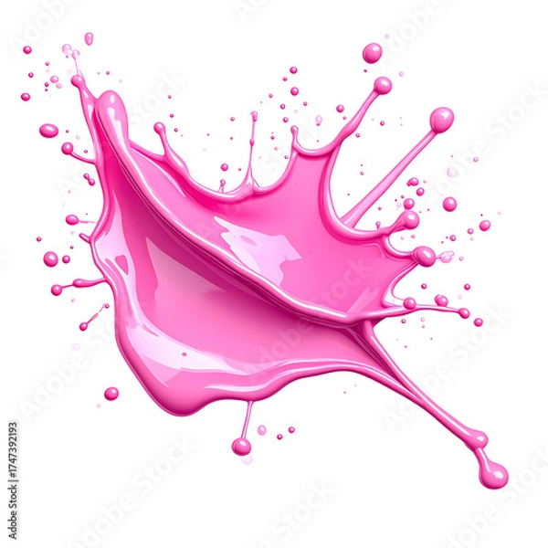 Fototapeta Vivid pink paint splash isolated on a black background, with drops and glossy highlights