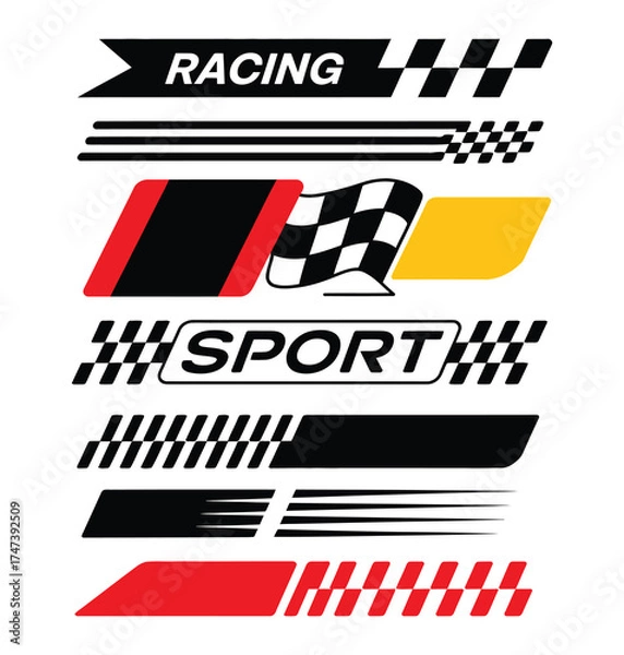 Fototapeta Racing Stripe Icon Set – Speed Symbols, Motorsport Badges, and Dynamic Race Graphic Elements
