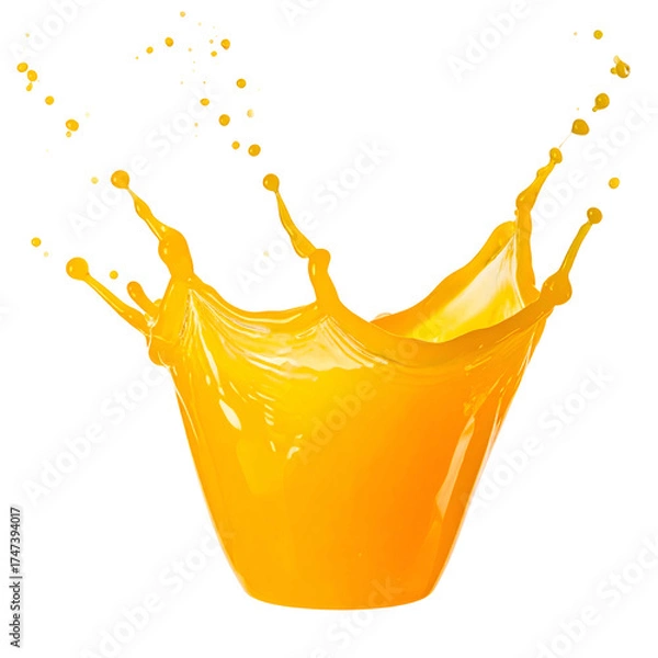 Fototapeta A vibrant splash of yellow-orange liquid bursts upwards, creating a crown shape against black