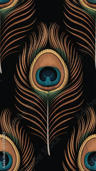 Obraz Detailed peacock feather eye pattern on black background