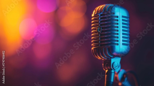 Fototapeta Microphone for podcasting on simple backdrop