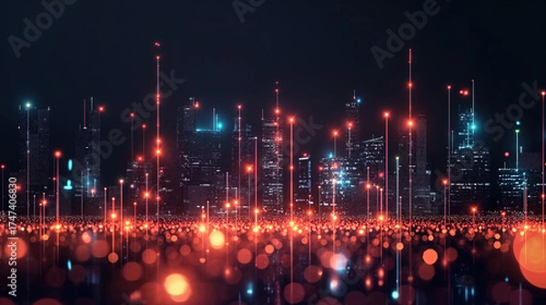 Fototapeta Innovative Smart City Concept with Glowing Particle Connections