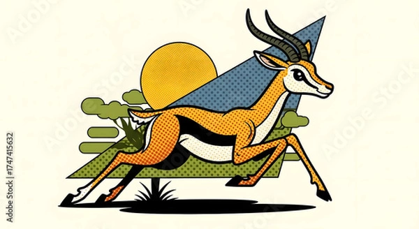 Fototapeta vector illustration of a antelope with horns