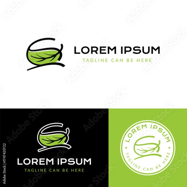 Obraz A fresh, nature-inspired emblem featuring a veined leaf cradled in a bowl-like shape.