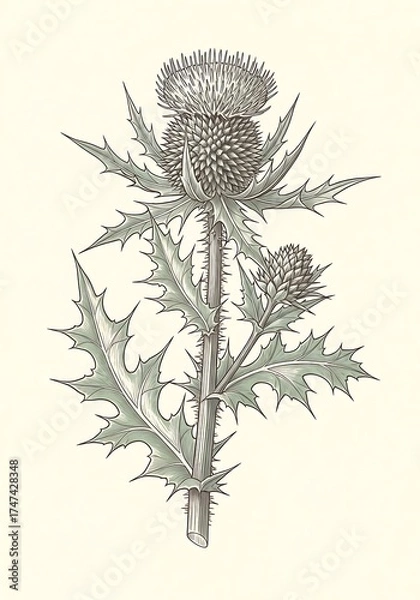 Obraz Elegant thistle illustration with detailed botanical design artwork