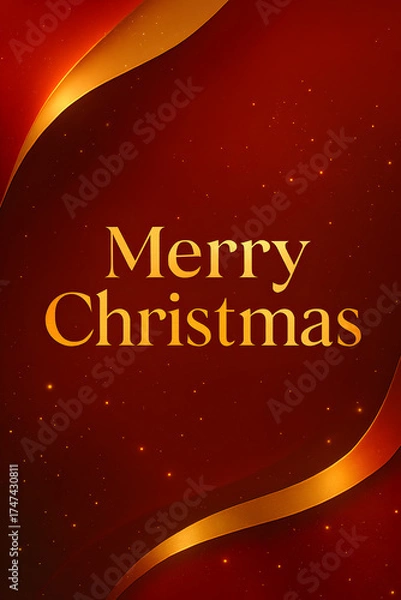 Fototapeta Merry Christmas Typography on Red and Gold Abstract Background – Elegant Holiday Greeting Design