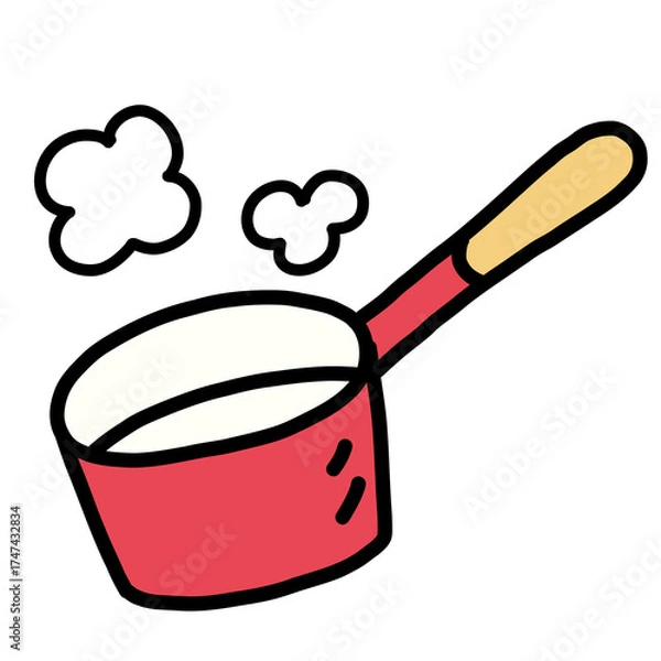 Obraz 手描き線画のシンプルな赤い片手鍋のイラスト