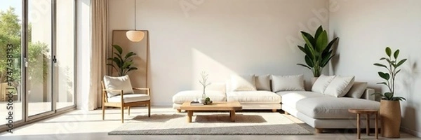Obraz Serene Minimalist Living Room Natural Light, Clean Lines, and Calm Atmosphere