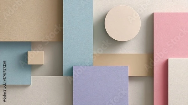 Fototapeta Pastel geometric composition featuring squares, rectangles, and a circle form