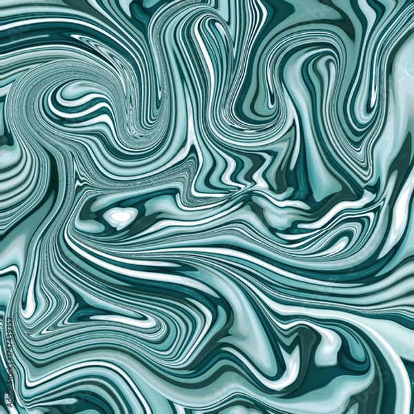 Fototapeta Abstract teal marble texture with elegant flowing swirls and glossy fluid patterns, perfect for modern design, backgrounds, or artistic decorative projects. Golden keywords: abstract, marble, teal, fl