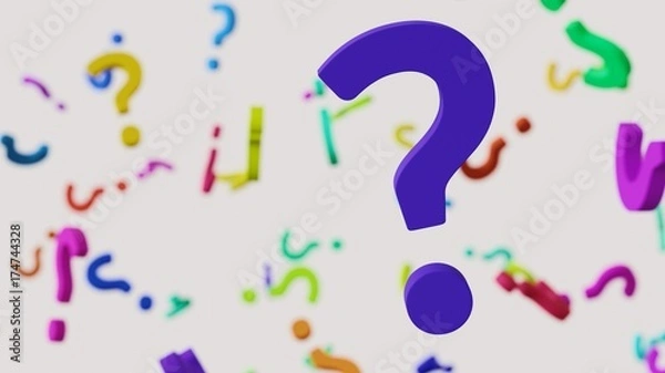 Fototapeta Floating Vibrantly Colored Question Marks Against a background of similarly brightly colored Questionmarks