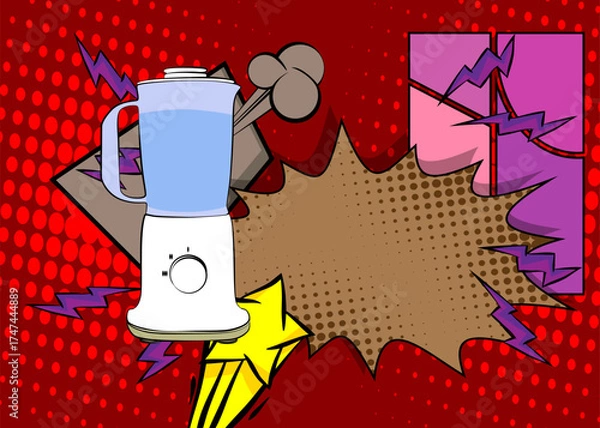 Fototapeta Cartoon Food Blender, comic book juice. Retro vector comics pop art design.
