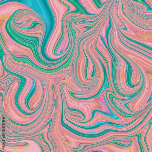 Fototapeta Vibrant abstract pink and teal fluid swirl design with dynamic curves and glossy texture, perfect for backgrounds or modern art. Keywords: abstract, swirl, pink, teal, dynamic, fluid.