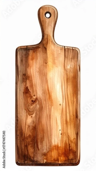Fototapeta Wooden Cutting Board with Handle on White Background Watercolor Illustration