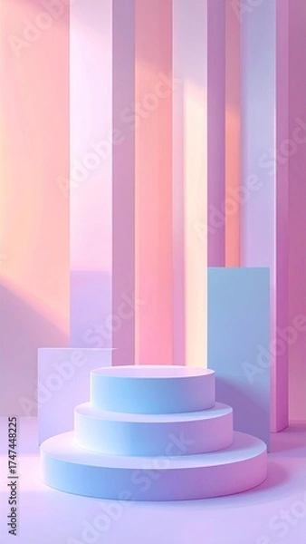 Obraz Pastel Podium Display with Soft Pink and Blue Pillars in Minimalist Style Still Life