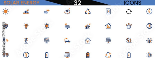Fototapeta Collection of solar energy and renewable power icons for sustainable future vector
