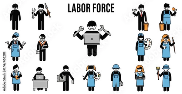 Fototapeta Diverse skilled labor force icons