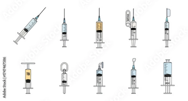 Fototapeta Various syringe types illustrations