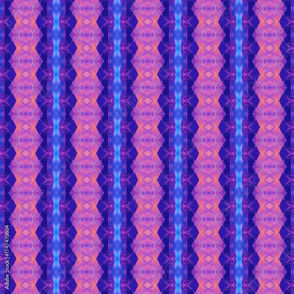 Fototapeta Eye-catching geometric pattern in blue and purple tones with symmetry, texture, and repetition ideal for backgrounds, textiles, or digital art.