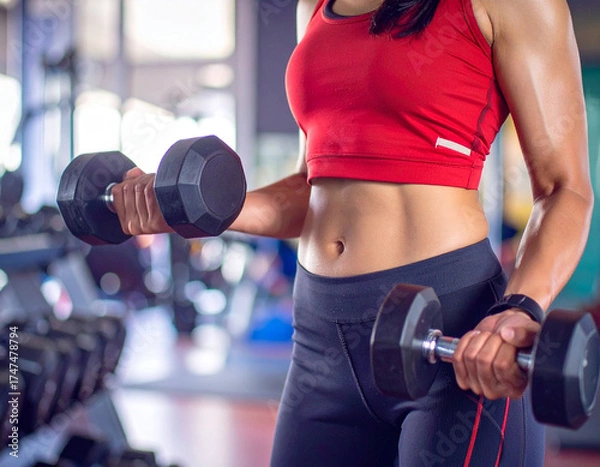 Fototapeta 本格的にジムで筋トレをする女性