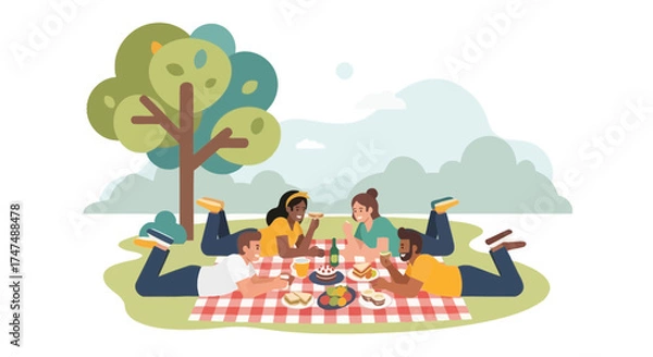 Obraz Joyful Friends Gathered For A Delightful Picnic Amidst Nature's Embrace
