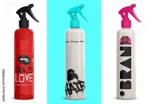 Fototapeta 5K Trigger Spray Bottle Mockup PSD Template | Plastic Sprayer Container for Cosmetic, Chemical, and Cleaning Product Packaging Branding